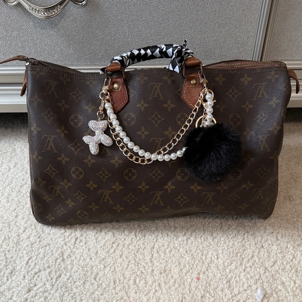 Louis Vuitton Brown Monogram Tote with Black and White Charm